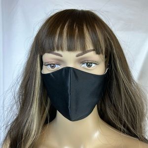 Face Mask. New. Black Satin Look Material. Adjustable Ear Straps For Comfort.